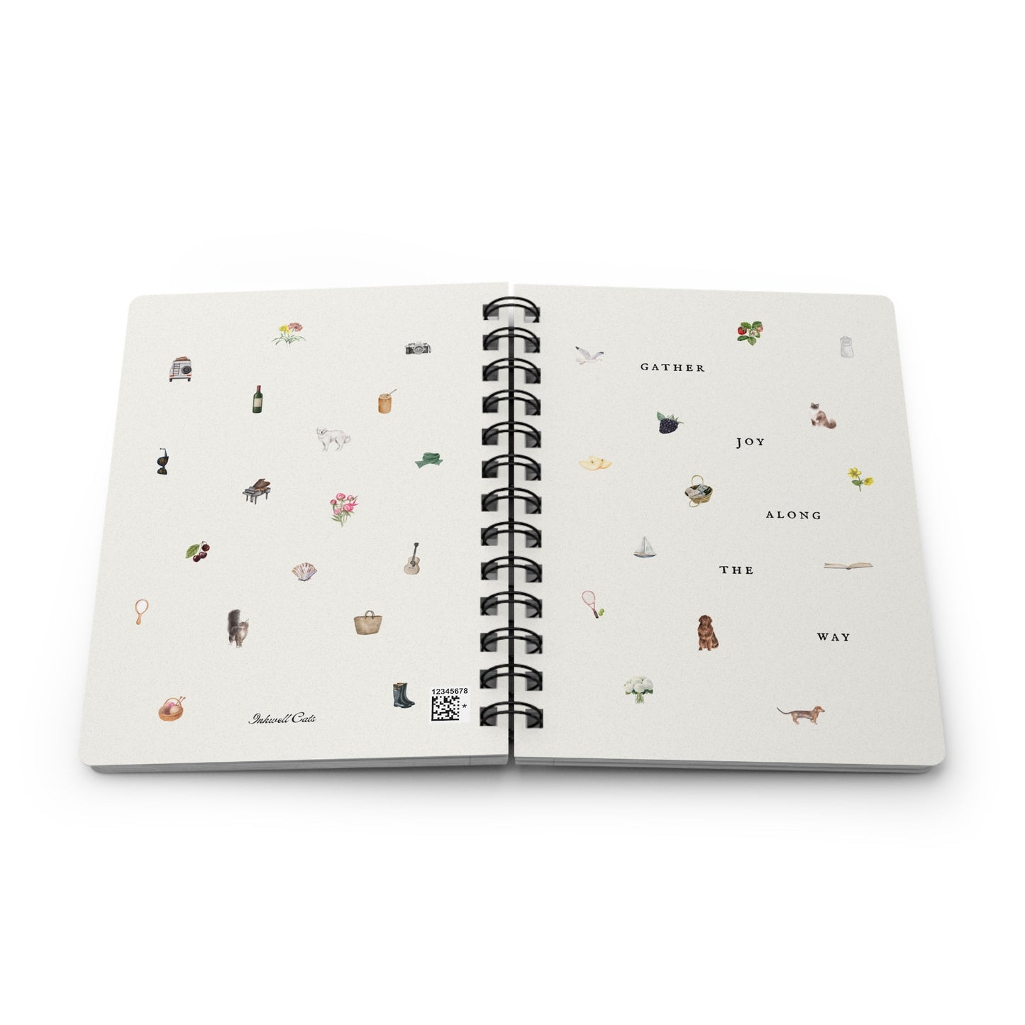 Gather Joy Along The Way Spiral Journal - Inkwell Cats