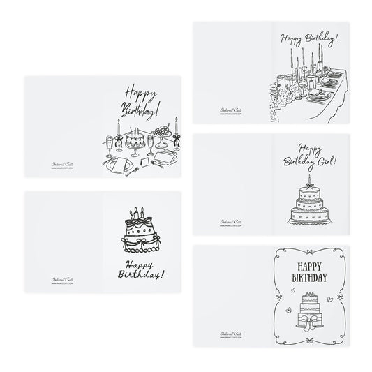 Inkwell Cats Birthday Card Set | 5-Pack Assorted Birthday Greeting Cards - Inkwell Cats