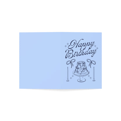 Blue Happy Birthday Illustration Greeting Card (Pack of 10)