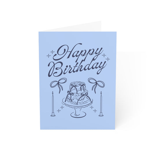 Blue Happy Birthday Illustration Greeting Card (Pack of 10)