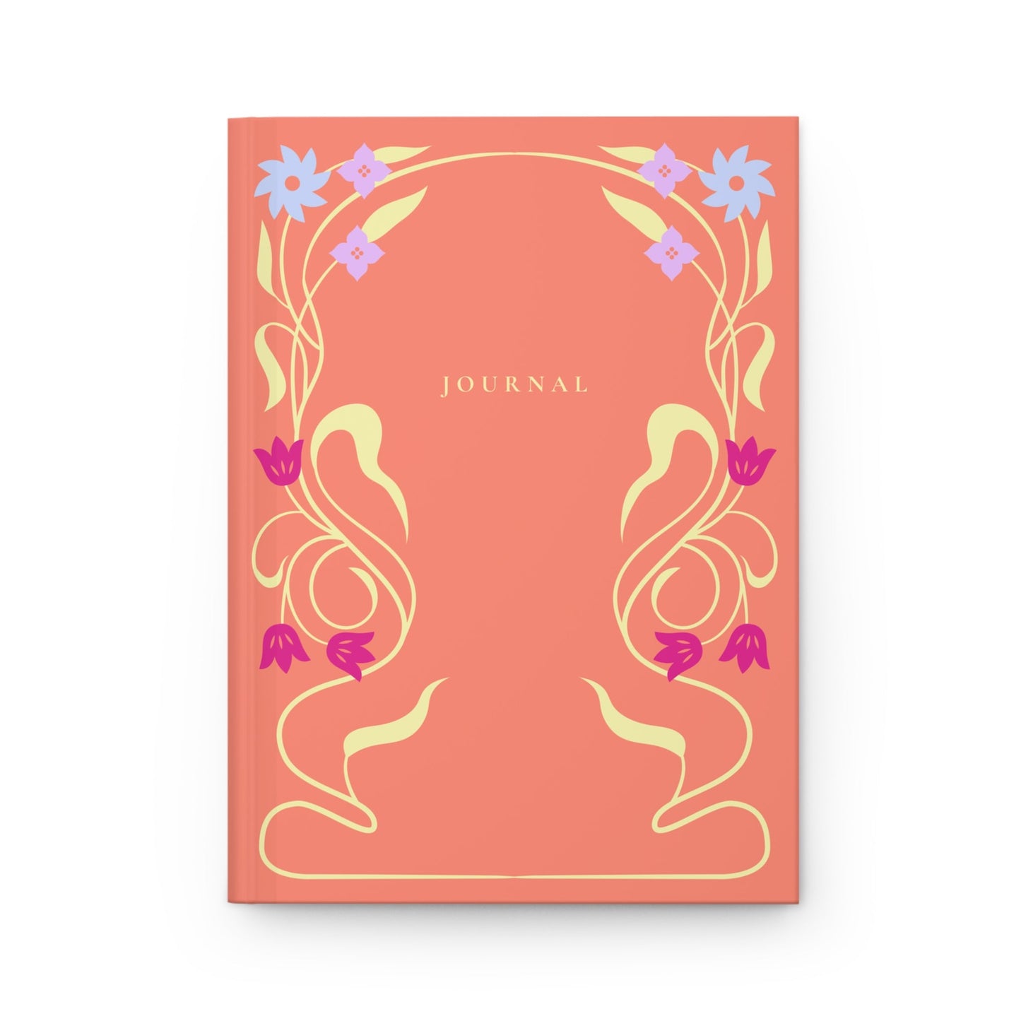 coral aesthetic journal with pastel floral symmetrical design