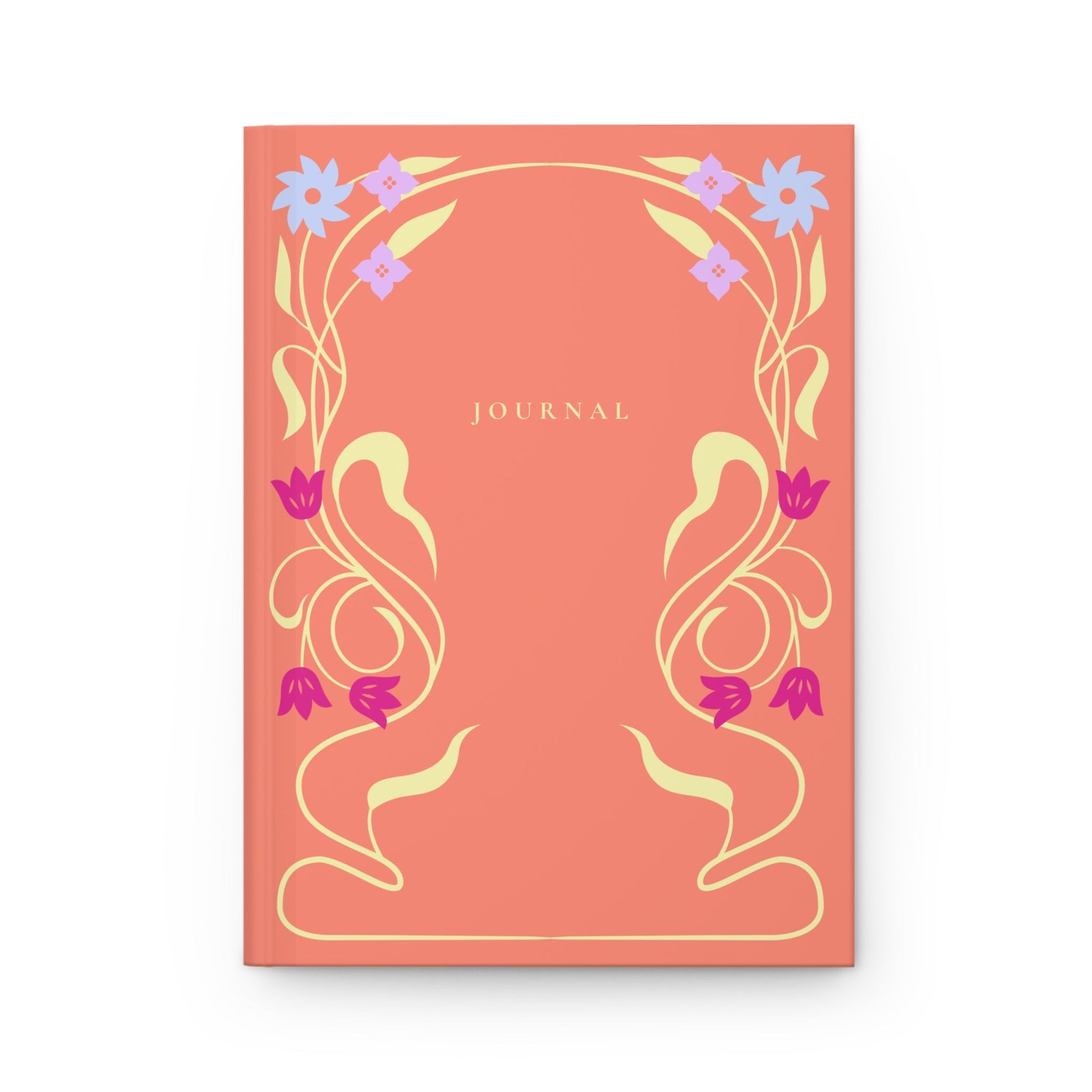 coral aesthetic journal with pastel floral symmetrical design