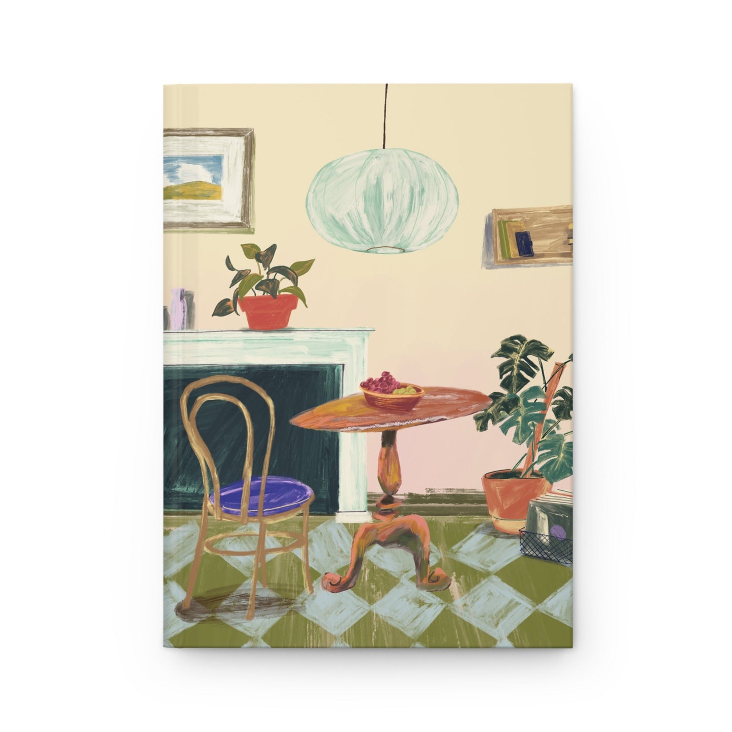 aesthetic journal with illustrated cozy room interior and plants