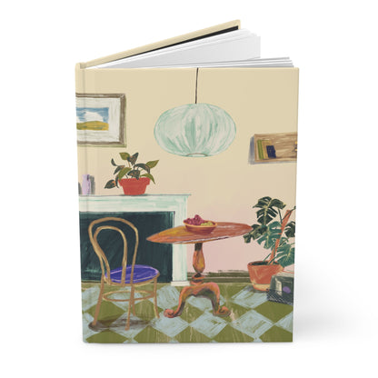 aesthetic journal with illustrated cozy room interior and plants