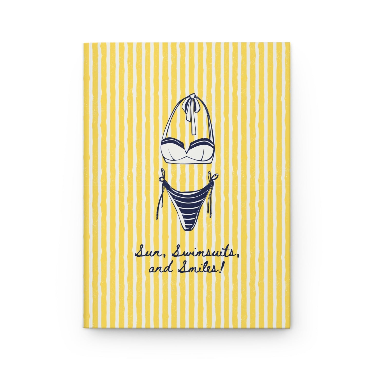 yellow striped aesthetic journal with swimsuit illustration and summer theme