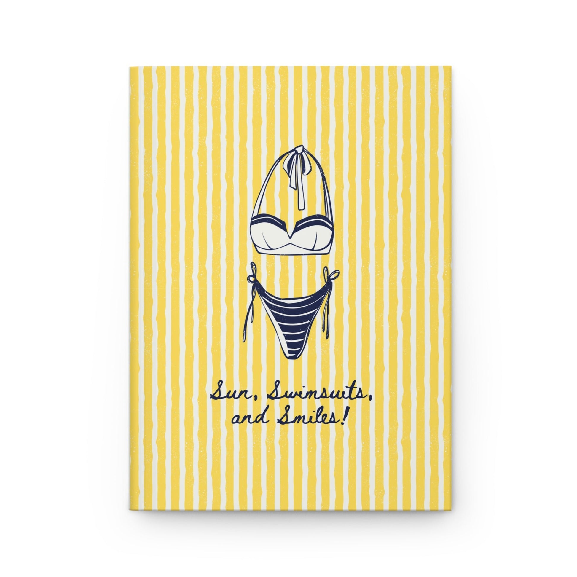 yellow striped aesthetic journal with swimsuit illustration and summer theme