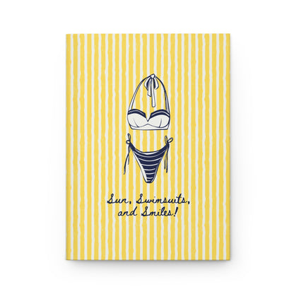 yellow striped aesthetic journal with swimsuit illustration and summer theme