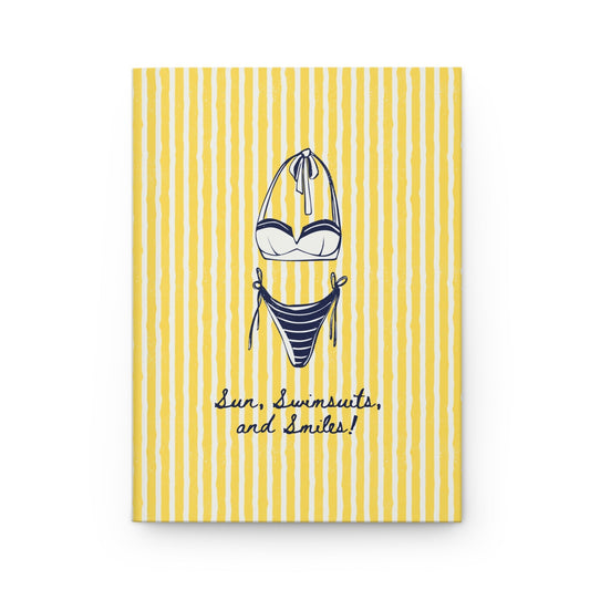 yellow striped aesthetic journal with swimsuit illustration and summer theme